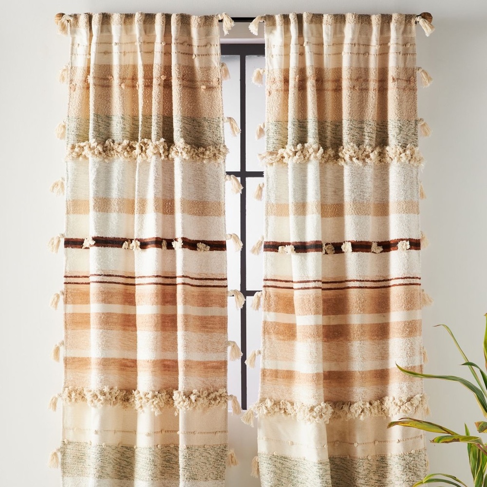 Anthropologie Multicolor Striped Tassel Curtains All Roads Yucca Curtain Panels